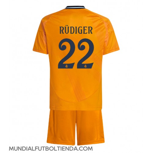 Camiseta Real Madrid Antonio Rudiger #22 Segunda Equipación Replica 2024-25 para niños mangas cortas (+ Pantalones cortos)